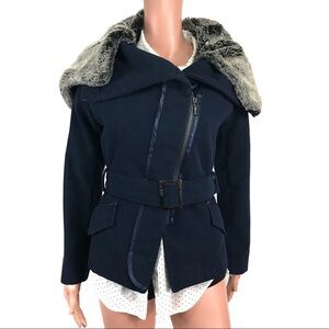 Angela Mele Milano Navy Jacket with Faux Fur Small